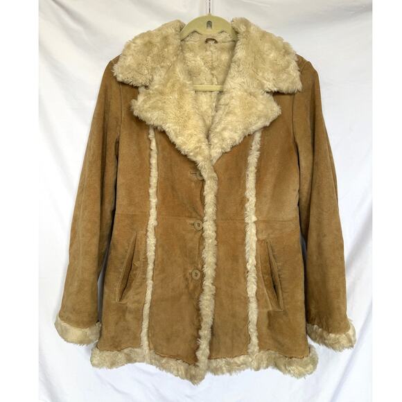 Vintage Wilsons Maxima Tan Suede Leather Coat Jacket, Faux Shearling Fur, Small - Picture 1 of 8